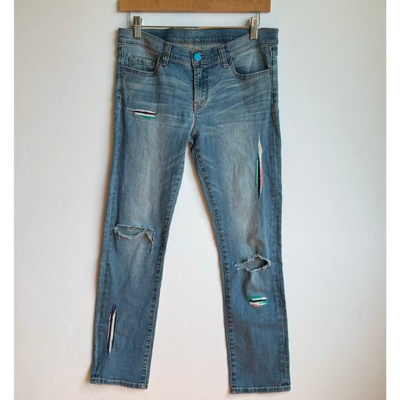 Peri A Embroidered Destroyed Low Rise Jeans Womens Size 26 Boho Ripped Denim 26 - Picture 1 of 13